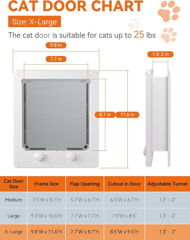 LIBBEPET Cat Door Interior Door, Indoor Cat Doors, X-Large Pet Doors for Cats Up to 25 lbs(Frame Size 9.8" x 11.6"), Upgraded 4 Way Locking Kitty Door for Interior & Exterior Doors, Easy to Install - Image 3